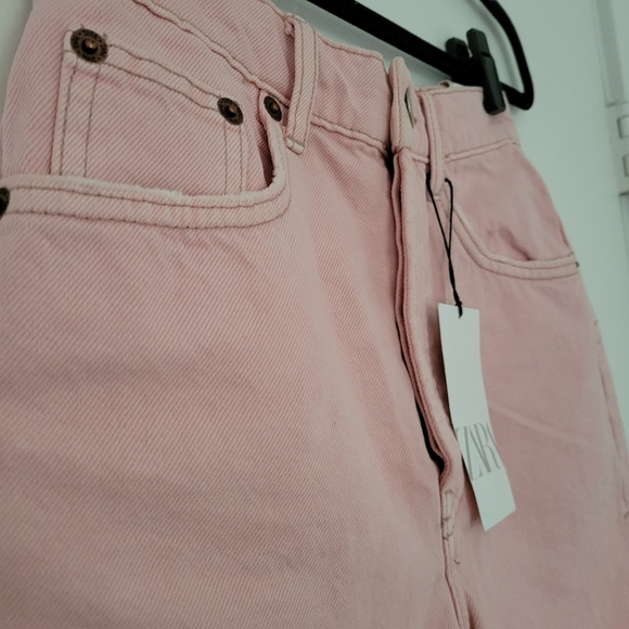 NEW Zara Pink Jean Hi Rise Shorts Fly Button Size 2 - Picture 4 of 8